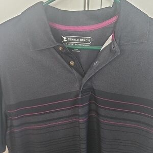 Pebble Beach Men's Polo in Black with Purple Stripes